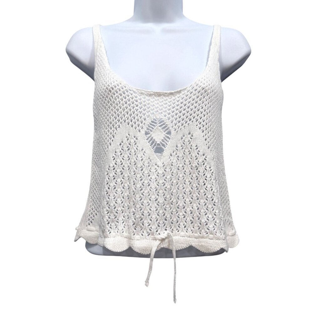Bluenotes Open Knit Crochet Tank Top‎ Y2K Boho Festival Cream Womens M NEW